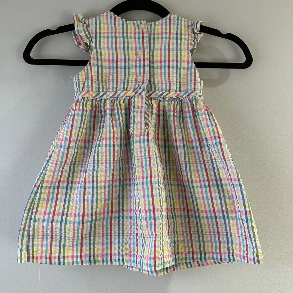 OshKosh Plaid Seersucker Dress Toddler 24M Multicolor Good Flutter Sleeve‎ Bow
